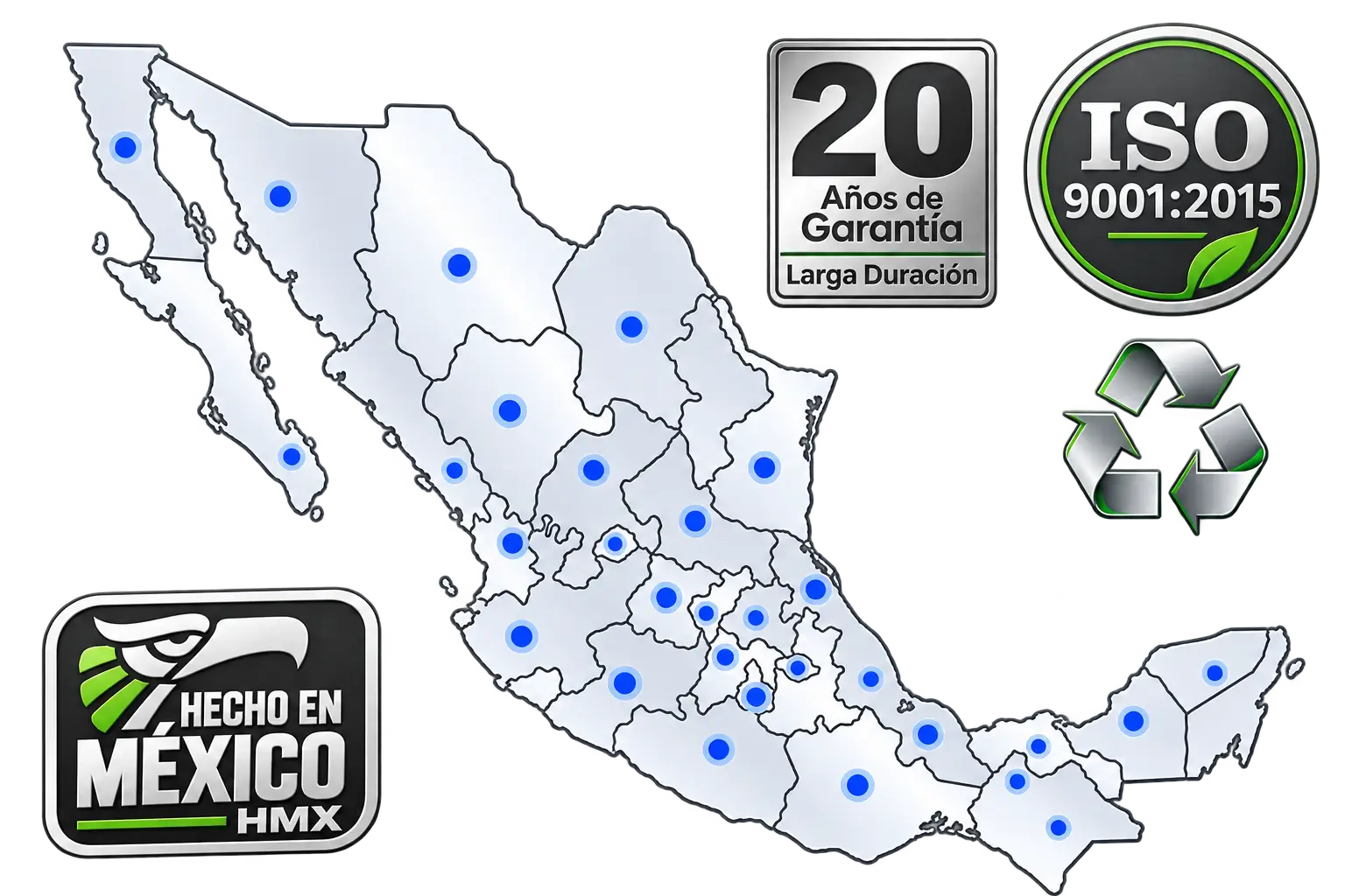 Mapa de cobertura de distribución de Novaplastik en México