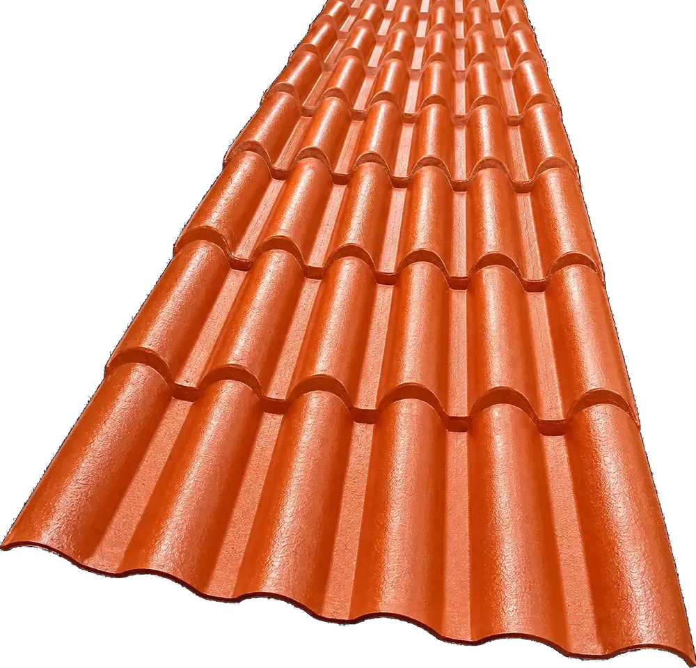 Lámina de plástico tipo teja Modelo Praga color terracota con crestas altas y redondeadas